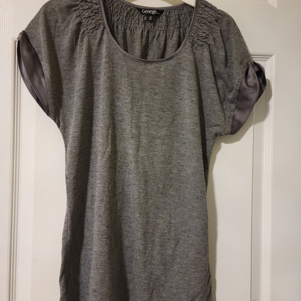 Grey top with satin and smocking details